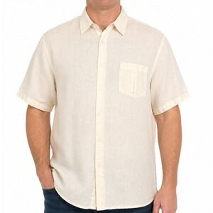 Michael Brandon Linen Shirt Mens XL Ivory Cream Short Sleeve Button Up Casual